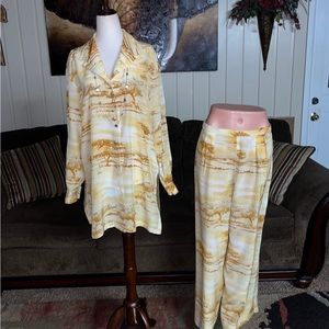 Escada Margaretha Ley • Yellow • Jungle • Size 10 • Silk • 3 Piece • Outfit